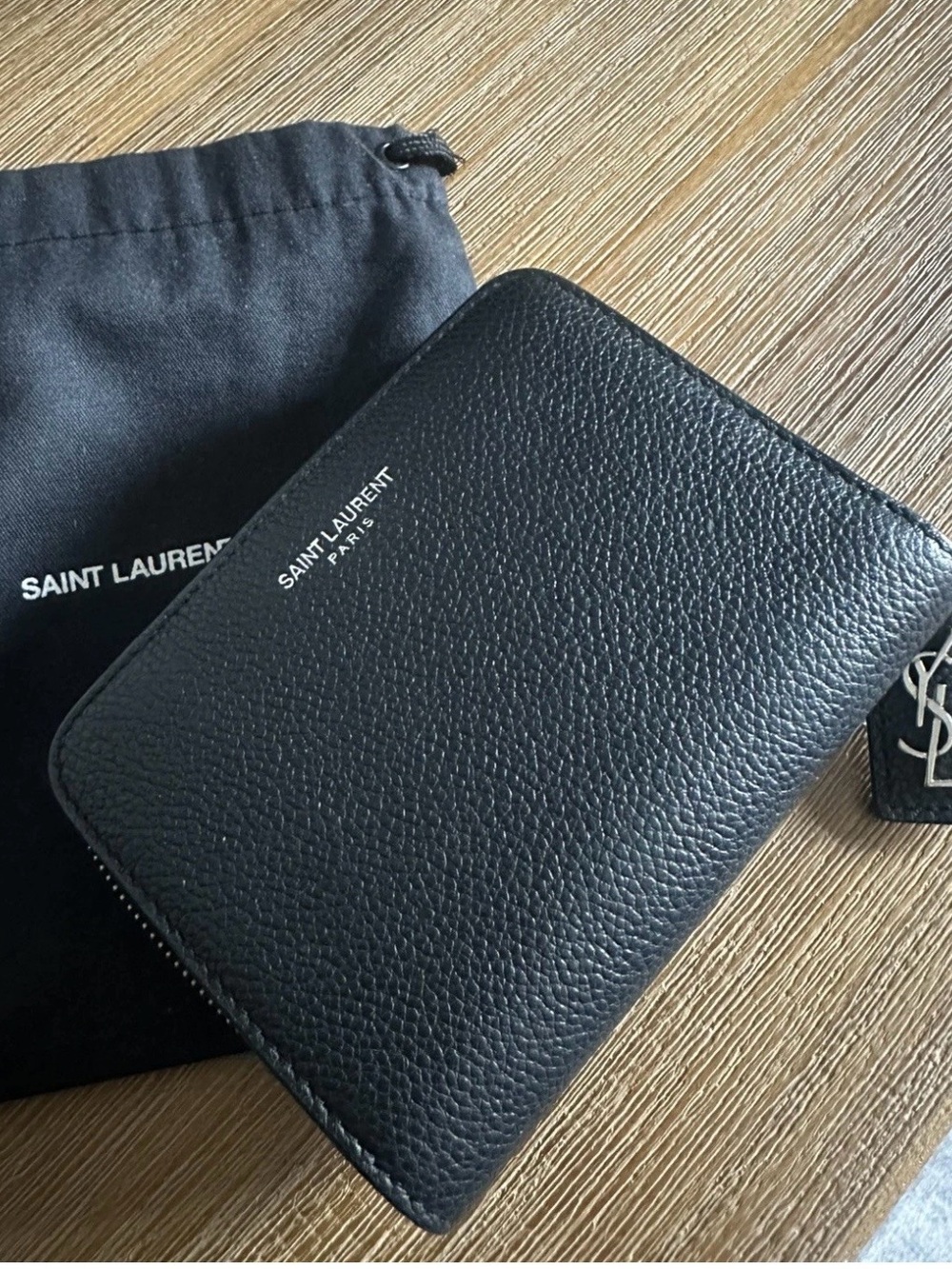 Saint Laurent Black Pebbled Leather Zip Around Wallet